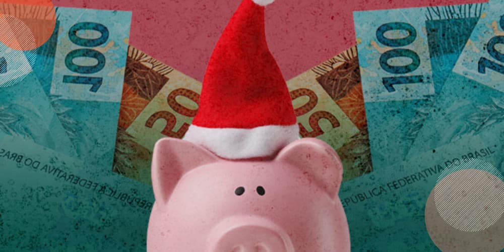 Cofre em formato de porquinho usando um chapéu de papai noel