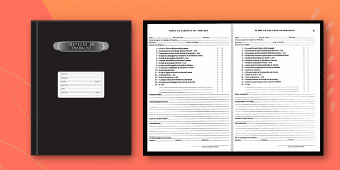 Livro de registro de trabalho aberto sobre fundo laranja