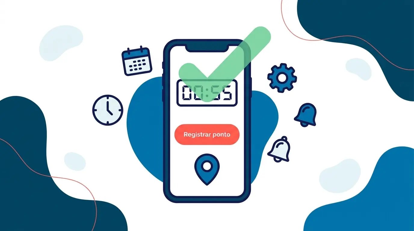 Interface de aplicativo de ponto eletrônico com marcação e confirmação em smartphone