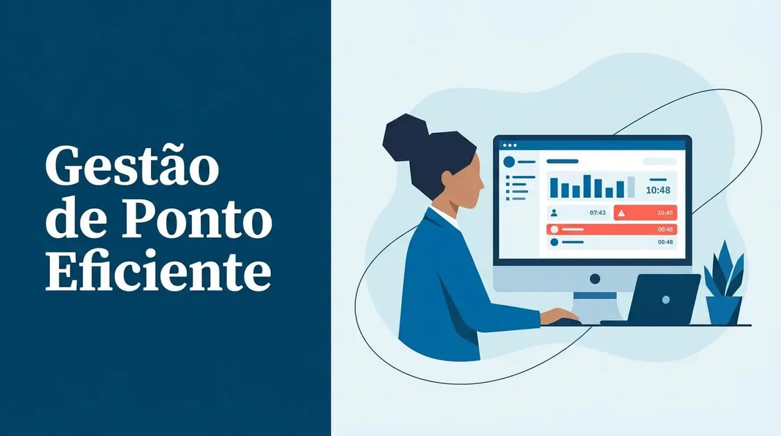 Profissional de RH consultando relatório de exceções de jornada no computador em escritório moderno