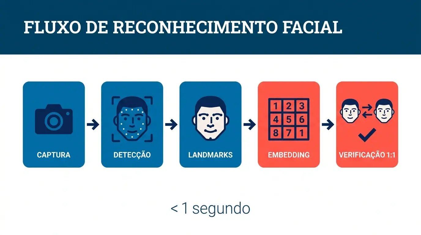 Pipeline do reconhecimento facial no ponto: cinco etapas de captura à identificação biométrica