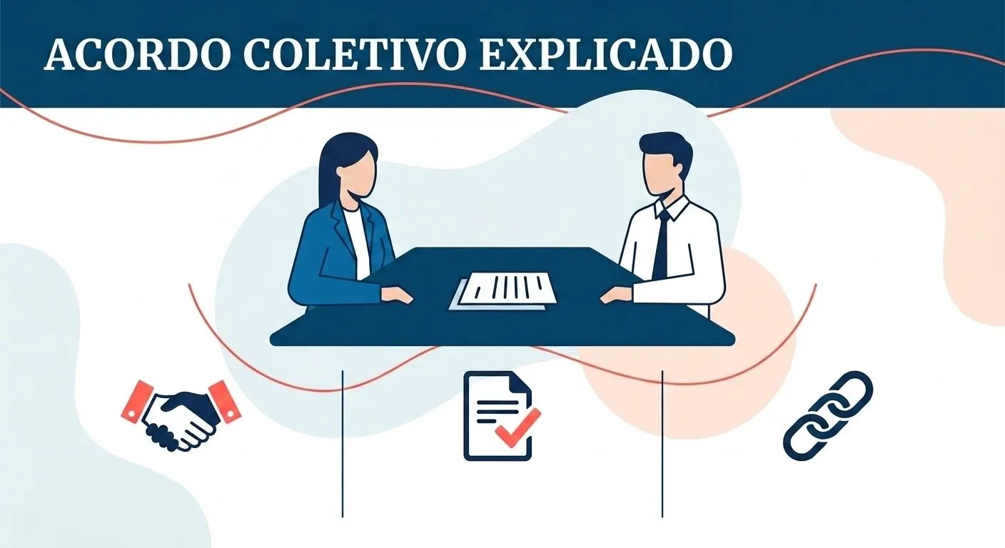 Duas pessoas sentadas em mesa de negociação com documentos e ícones representando sindicato e empresa, tema negociação coletiva adicional noturno